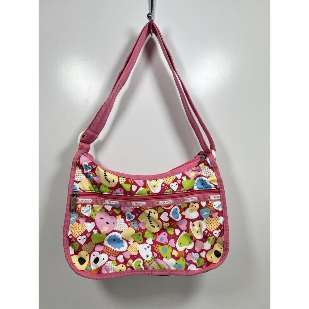 LeSportsac Classic Hobo Pink Hearts Purse Medium Size Crossbody